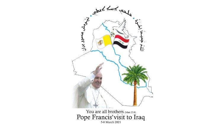 Program <strong>papeževega potovanja</strong> v <em>Irak</em> in logotip