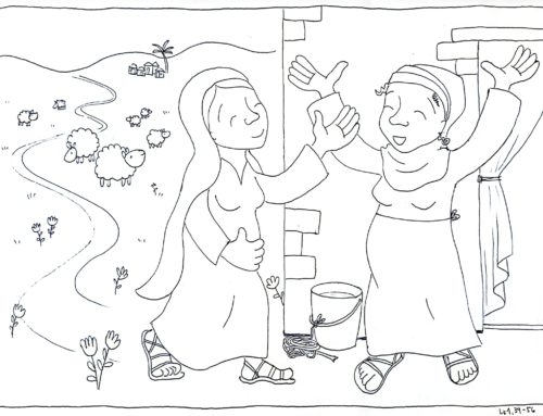 Barvajmo z Jezusom: Marija obišče Elizabeto