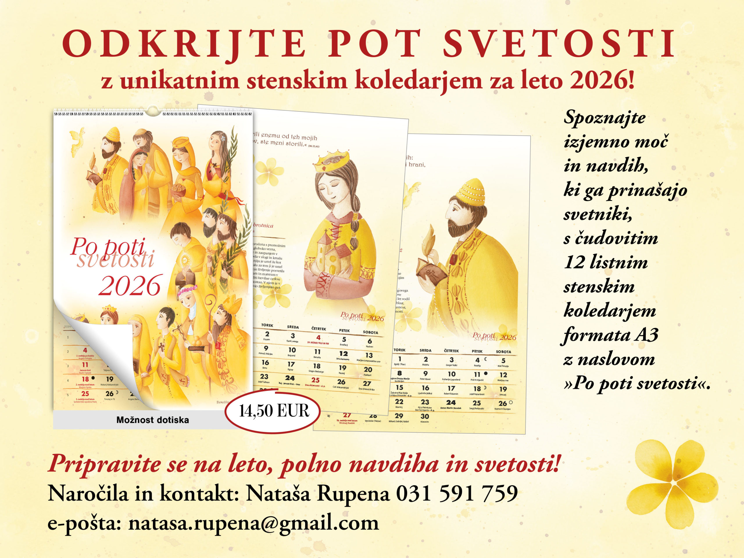 Edinstveni <em>stenski koledar</em> <strong>Na poti svetosti 2026</strong> – <em>ponudba za župnije in župnijske sodelavce</em>